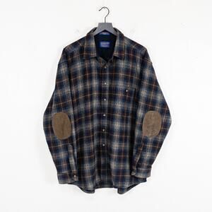 vtg Pendleton Men's Virgin Wool Flannel Shirt Suade elbow patch size XL